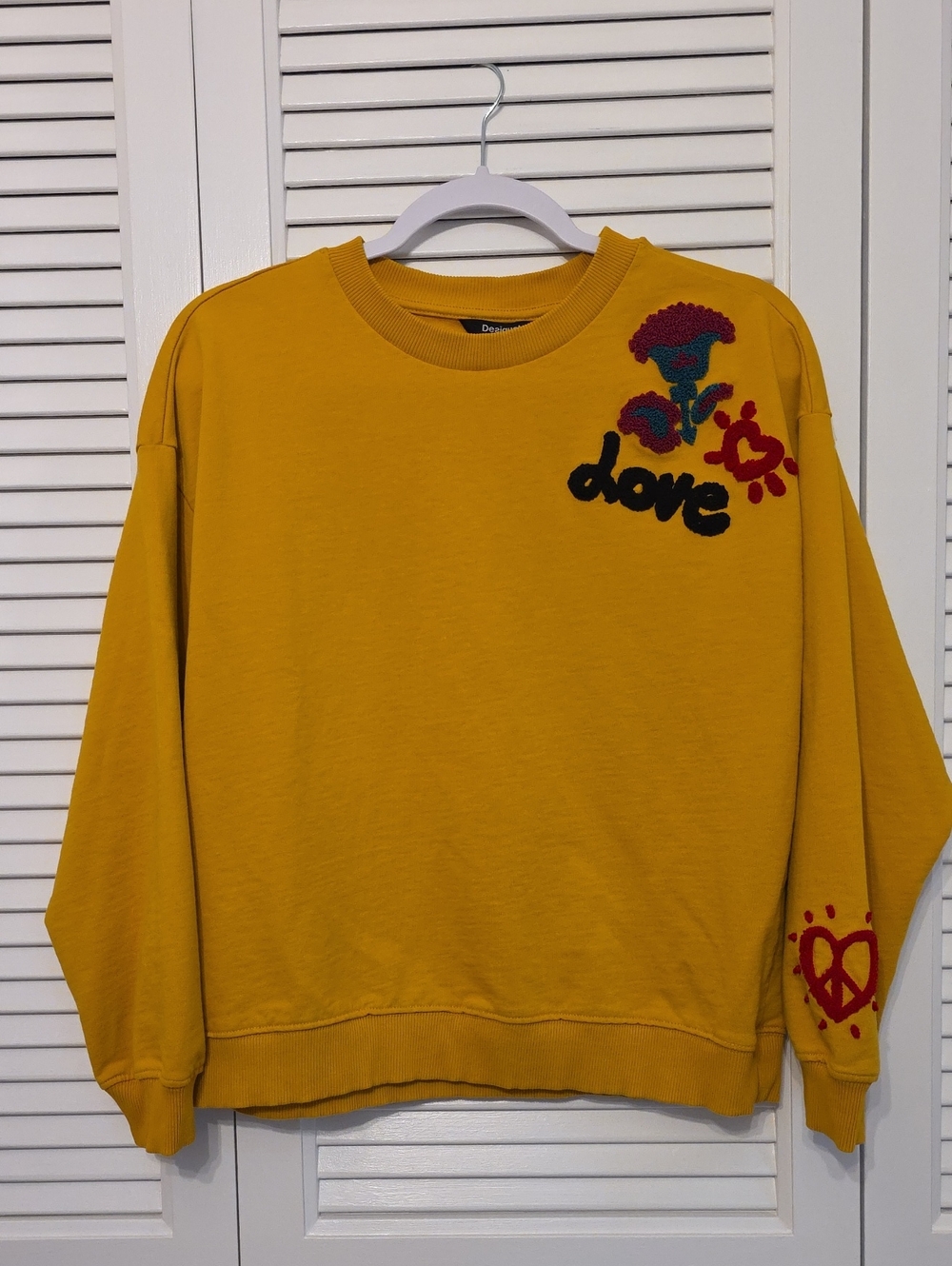 Desigual Gold/Yellow London  'Love' Embroidered Crewneck Sweatshirt Medium